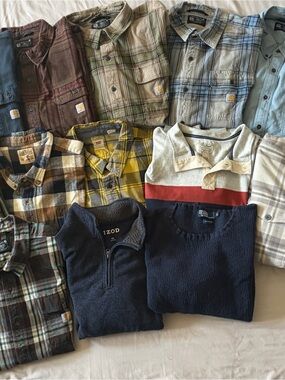 Carhartt Men's Assorted Plaid Button-Down Shirts in Brown, Green, Blue
